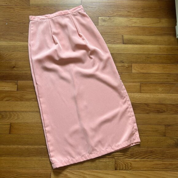 Vintage Peach Midi Skirt With Side Slit & Decorative Buttons - Picture 2 of 9